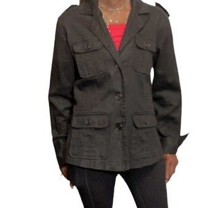 Vintage 90s Outer Edge Utility Jacket Black Twill 4 pocket button closure size L